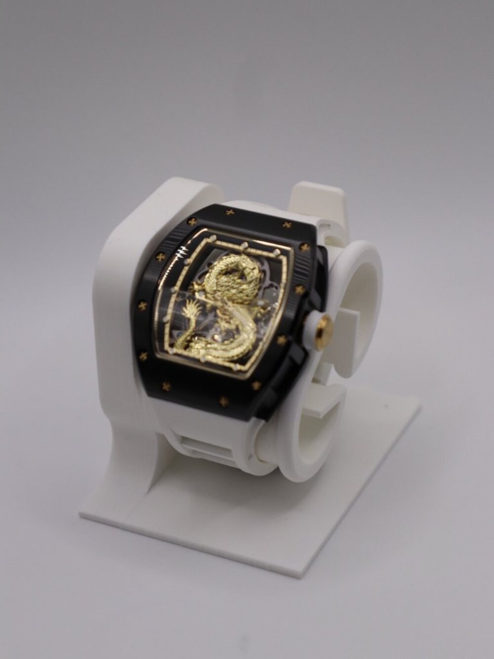 🐉 Black Skeleton Automatic Watch | Gold Dragon Movement | 40mm | Exhibition